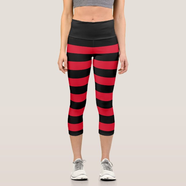 Leggings Capri Pinceau de goth à rayures noires cerises (Recto)