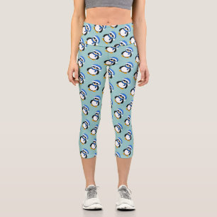 Leggings Capri Pingouin cool de Noël motif d'hiver bleu