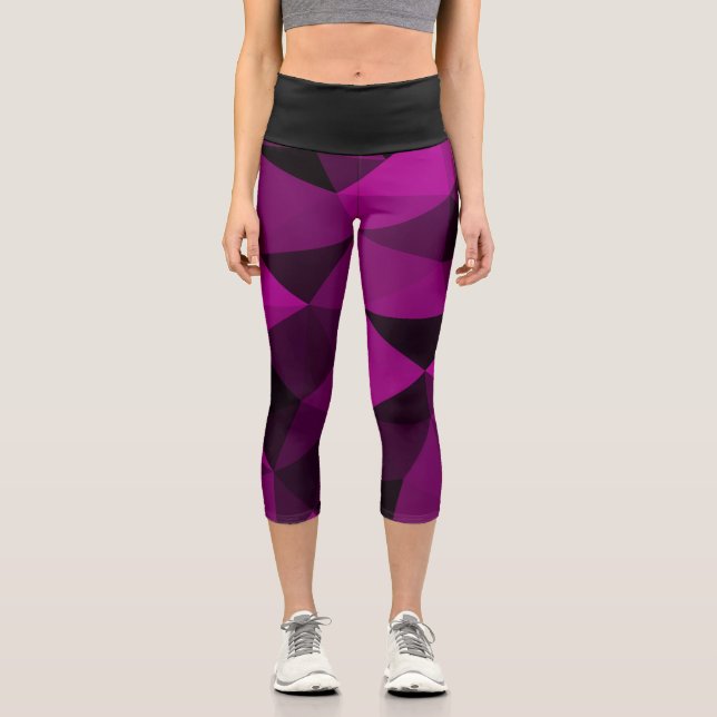 Leggings Capri Pink black geometric mesh pattern (Recto)