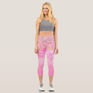 Leggings Capri Pink Gold Glam Parties scintillant Bling tendance