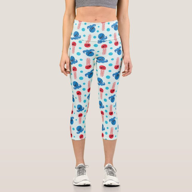 Leggings Capri Pirate Octopus, Pirate Jellyfish, Sea Animaux (Recto)