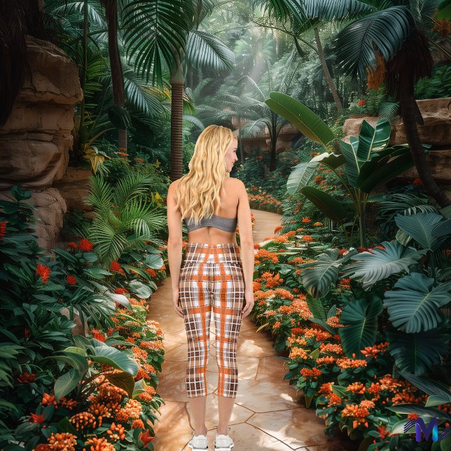 Leggings Capri Plaid écossais traditionnel en bleu et orange (Créateur téléchargé)