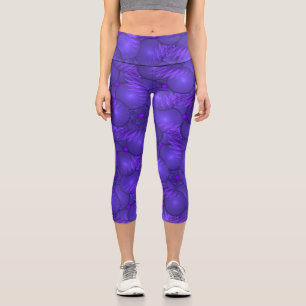 Leggings Capri Planètes violettes, motif fractal moderne