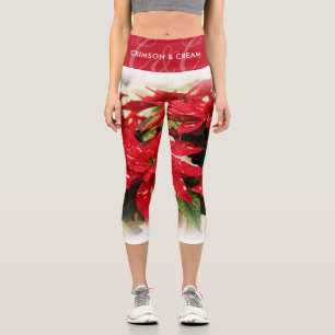 Leggings Capri Poinsettias Fleuris Rouges et Blancs Festifs