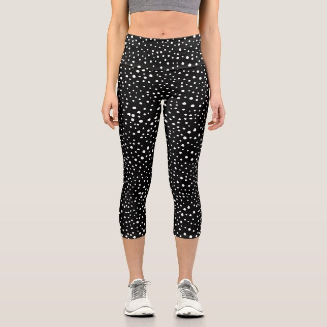Leggings Capri Points dalmatiens, Zones dalmatiennes, Noir et Bla (Recto)