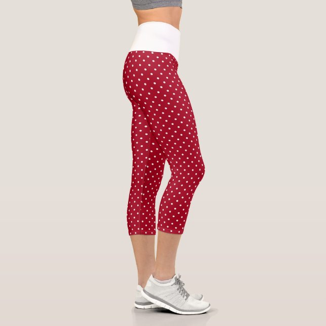 Leggings Capri Pois blancs mignons en rouge (Droite)