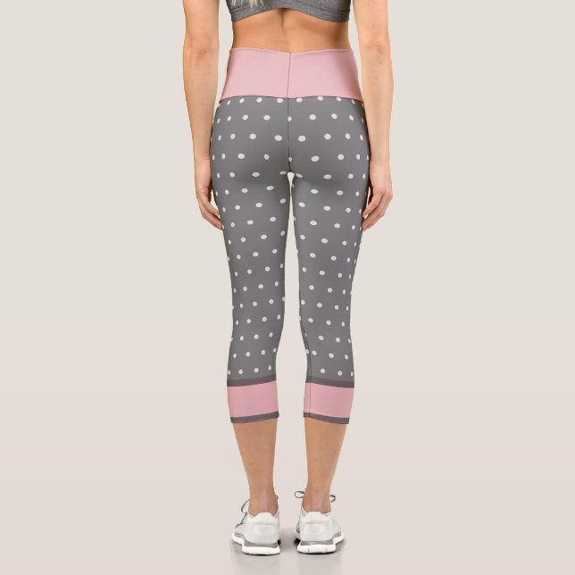 Leggings Capri pois rose blanc clair gris (Verso)