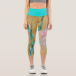 Leggings Capri Poisson tropical à queue en éventail Aquarelle 