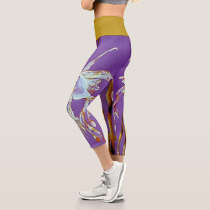 Leggings Capri Poisson tropical à queue en éventail Aquarelle 