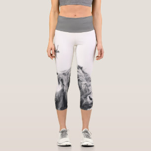 Leggings Capri Portrait de vache Highland premier monogramme noir