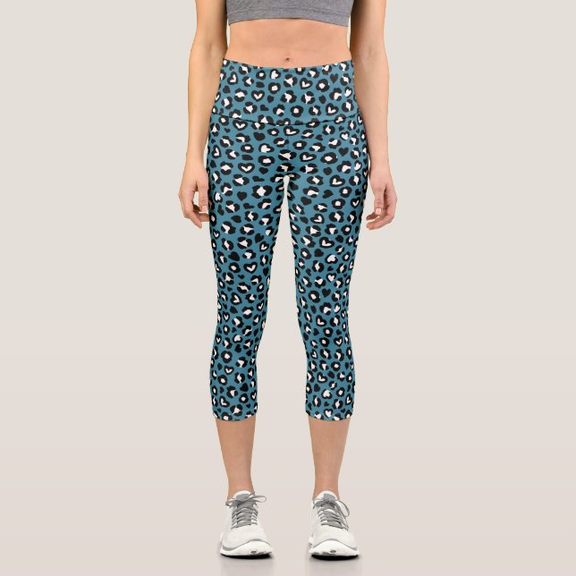 Leggings Capri Poster de animal, Léopard Bleu, Zones de Cheetah,  (Recto)