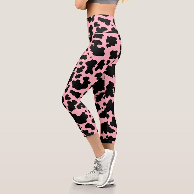 Leggings Capri Pots de vache rose moderne Imprimer Cowgirl (Gauche)