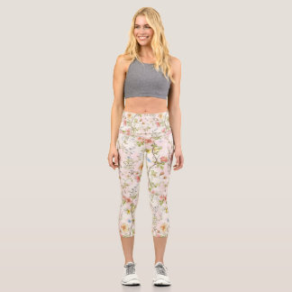 Leggings Capri prairie fleurie de printemps avec papillons