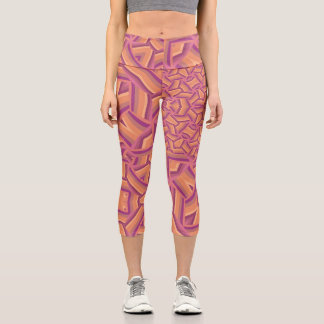 Leggings Capri Psychedelic Starburst Pattern – Groovy Pink & Oran