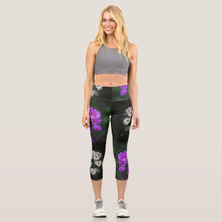 Leggings Capri Purple and White Floral