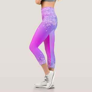 Leggings Capri Purple bleu rose Capri Parties scintillant
