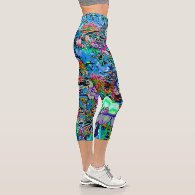 Leggings Capri Purple psychédélique et fleurs de jardin vert citr (Droite)