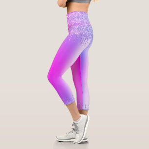 Leggings Capri Purple rose Neon Parties scintillant Danse Capri L