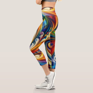 Leggings Capri Rainbow Plaid Art moderne Abstrait Swirl