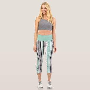 Leggings Capri Rayé noir et vert décontracté 