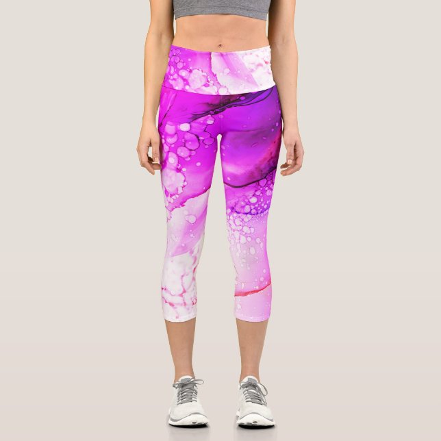 Leggings Capri Rayonnement luxuriant - Bulle de marbre rose Yoga  (Recto)