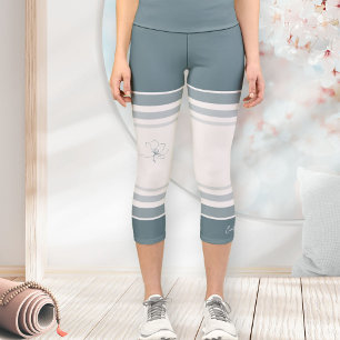 Leggings Capri Rayure Athlétique en Ligne Artistique Florale Ivoi