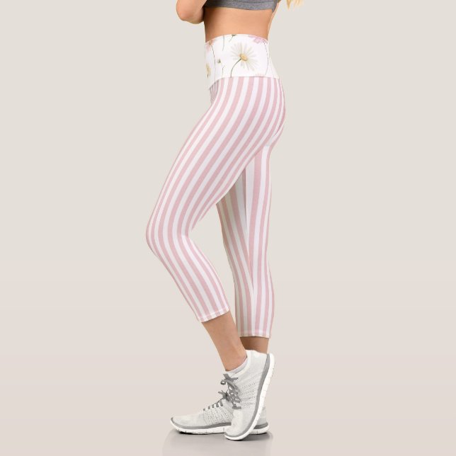Leggings Capri Rayure blanche rose (Gauche)