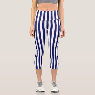Leggings Capri Rayures blanches verticales Fond de couleur Navy e