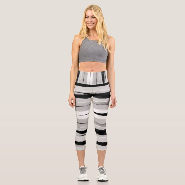 Leggings Capri rayures peintes amusantes gris et à motif noir (Recto)