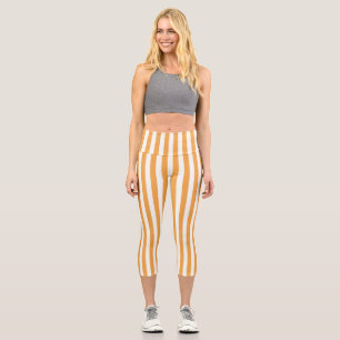 Leggings Capri Rayures verticales orange vif et blanc - esthétiqu