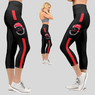 Leggings Capri Red Black Santa Claus Noël Fête de Noël