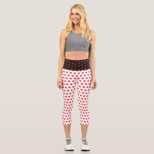 Leggings Capri Red Heart Girl Fun Chic Balloon Motif Blanc