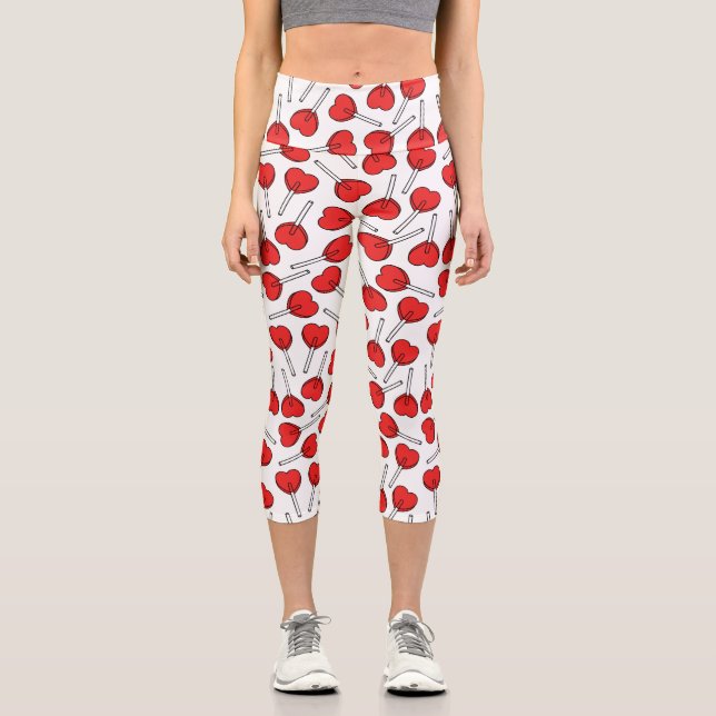 Leggings Capri Red Lollipops, Heart Lollipops, Lollipop Pattern (Recto)