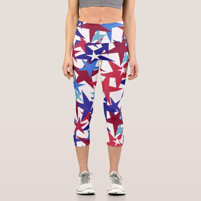 Leggings Capri Red White Blue Stars (Recto)