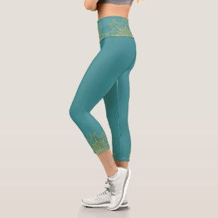 Leggings Capri Rétro Mandala Turquoise à haut taille Capris