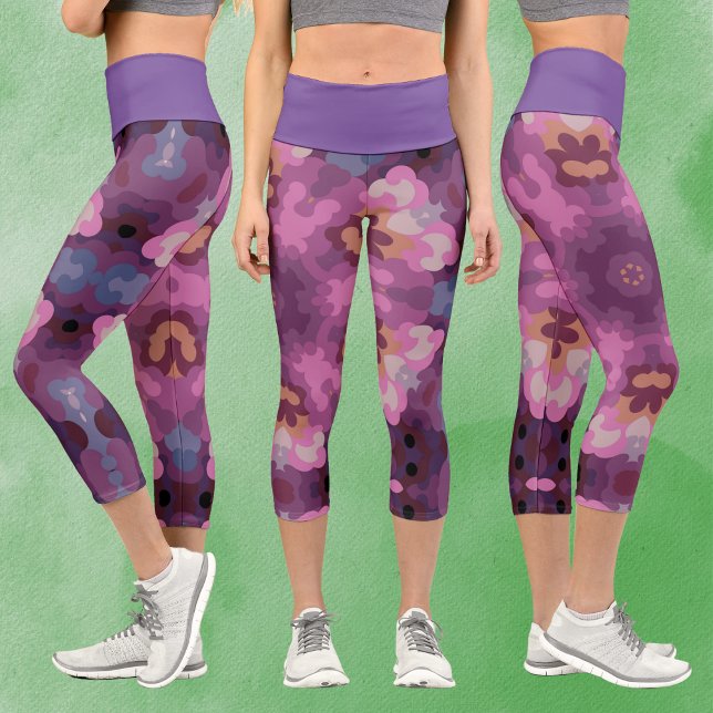 Leggings Capri Rétro Mandala violet rose et orange (Créateur téléchargé)
