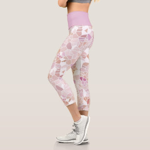 Leggings Capri Retro Pastel Blush violet rose Mosaic Art Motif
