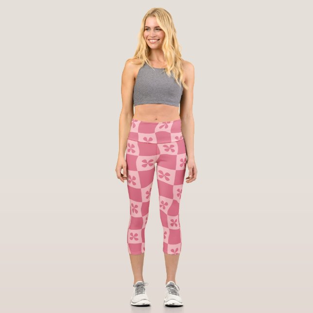 Leggings Capri Retro rose À damiers motif floral (Recto)