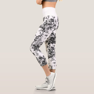 Leggings Capri Romantique Vintage Rose-gris sur blanc