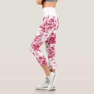 Leggings Capri Romantique Vintage Rose-rose sur blanc