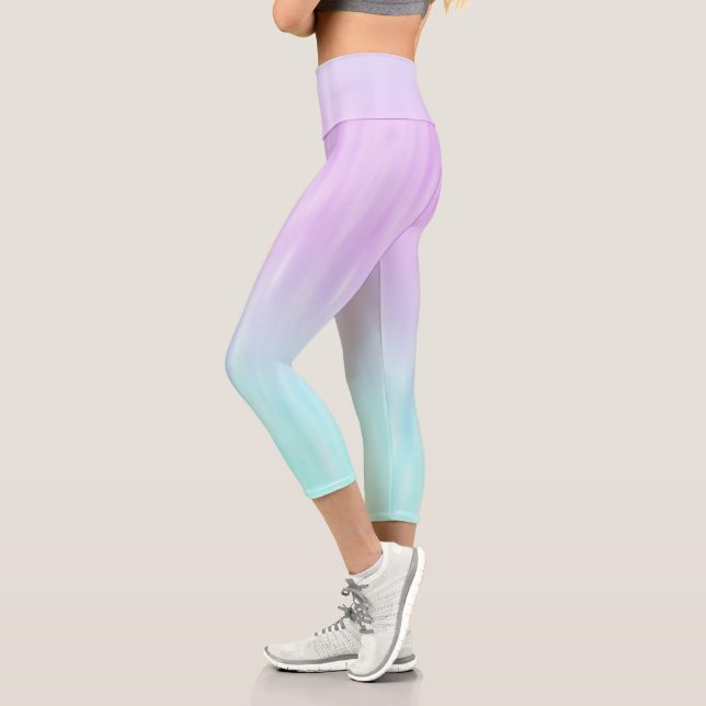 Leggings Capri Rose Aqua Blue Pastel Gradient Ombre Girly Chic (Gauche)