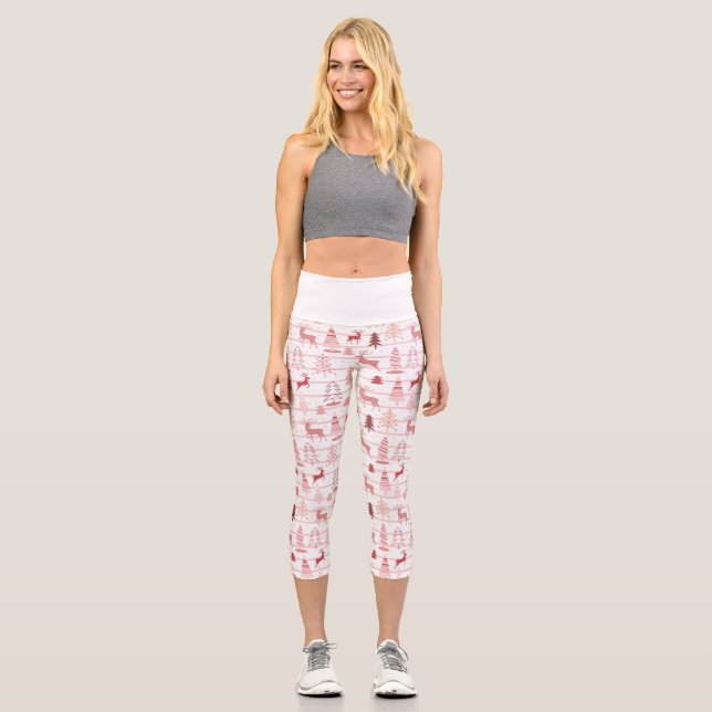 LEGGINGS CAPRI ROSE ET ARBRES DE NOËL MONOGRAMME PERSONNALISÉ (Recto)