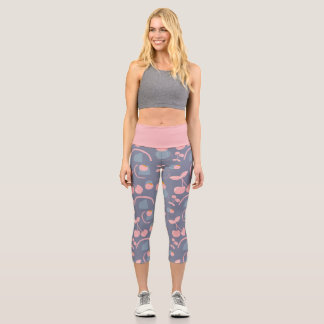 Leggings Capri rose frutal et gris avec motif cerise