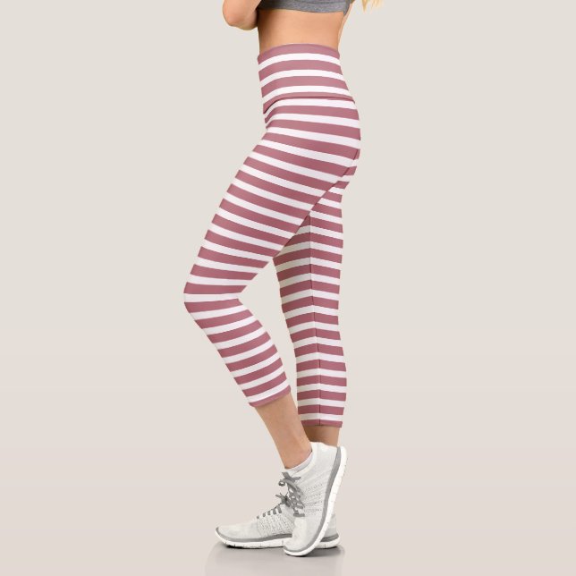 Leggings Capri Rose Or Blanc Simple Horizontal Striped (Gauche)