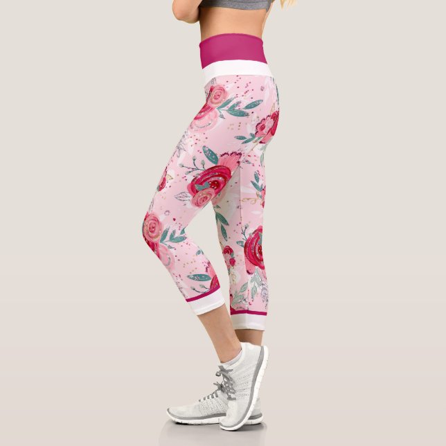 Leggings Capri Rose Parties scintillant rose chaud et rose clair (Gauche)