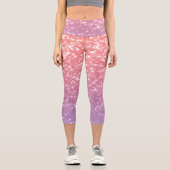 Leggings Capri Rose rose violet lavande faux pétille parties scin (Recto)