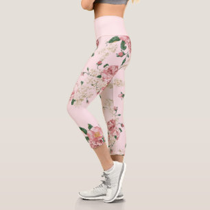 Leggings Capri Rose sur rose Vintage floral