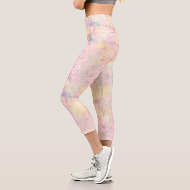 Leggings Capri Roses blanches jaunes magiques Design rose floral (Gauche)