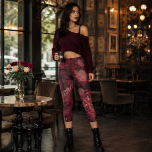 Leggings Capri Roses en dentelle cramoisie, mode florale gothique