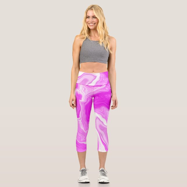 Leggings Capri Roses et Marbres blancs torsades Fluid Art (Recto)